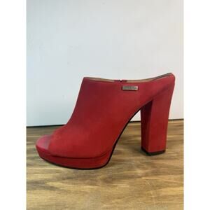Calvin Klein Red Suede Open Toe Block Heel Mules Women’s Size 8 -shoes